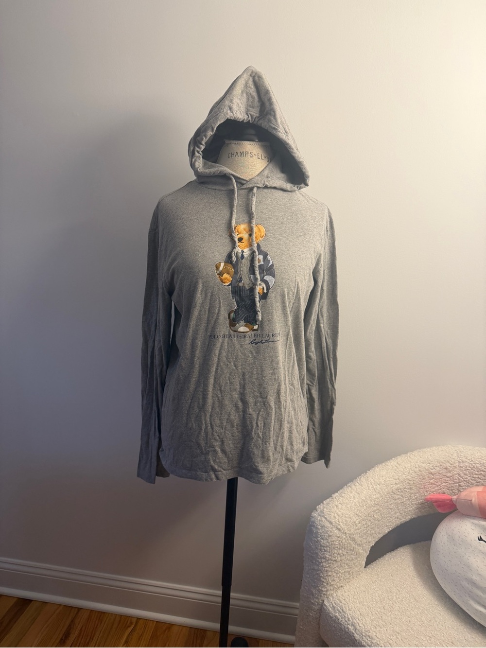 Ralph Lauren Polo Bear Grey Lightweight Hoodie Size Small